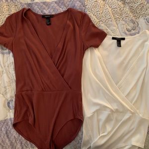 Two Forever 21 Wrap bodysuits